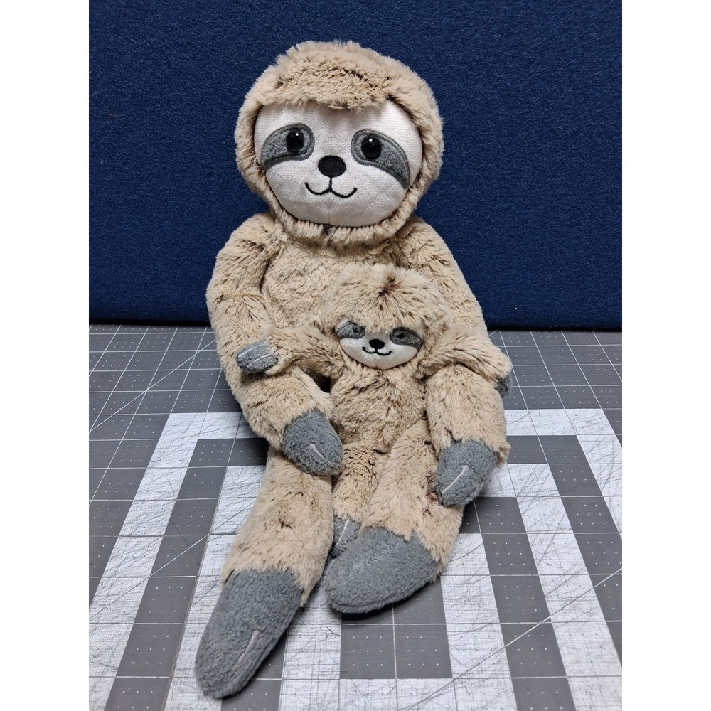 Unbranded Sloth Plush‎ Mother and Baby Tan Grey Stuffed Animal Set